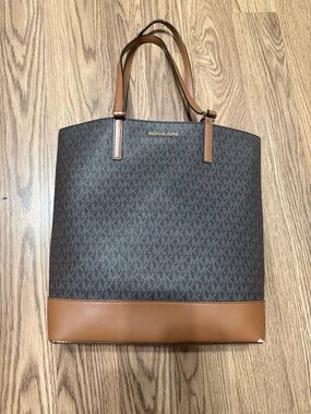 Michael Kors Brown & Tan MK Monogram Messenger Tote